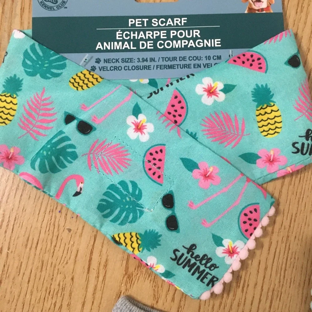 New Bundle Of 4 Little Doggie Xs T-shirt 6.5”x10” Tropical Scarves 4” & Collar